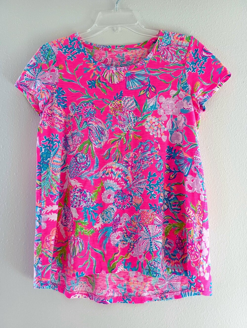 Lilly Pulitzer Etta Scoop Neck Top Pink Isle Shell Me Something Good, Size XS